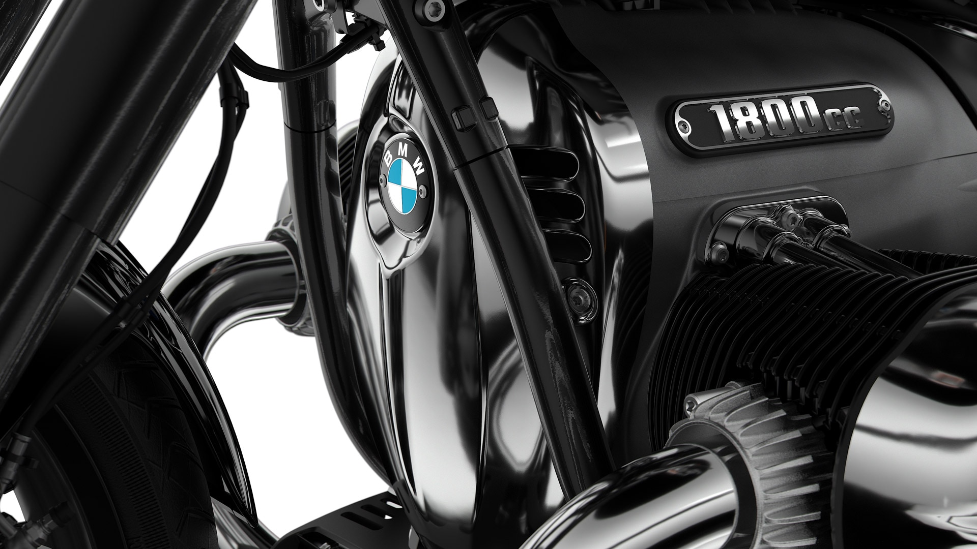 We see the metal fork tube of the R 18.