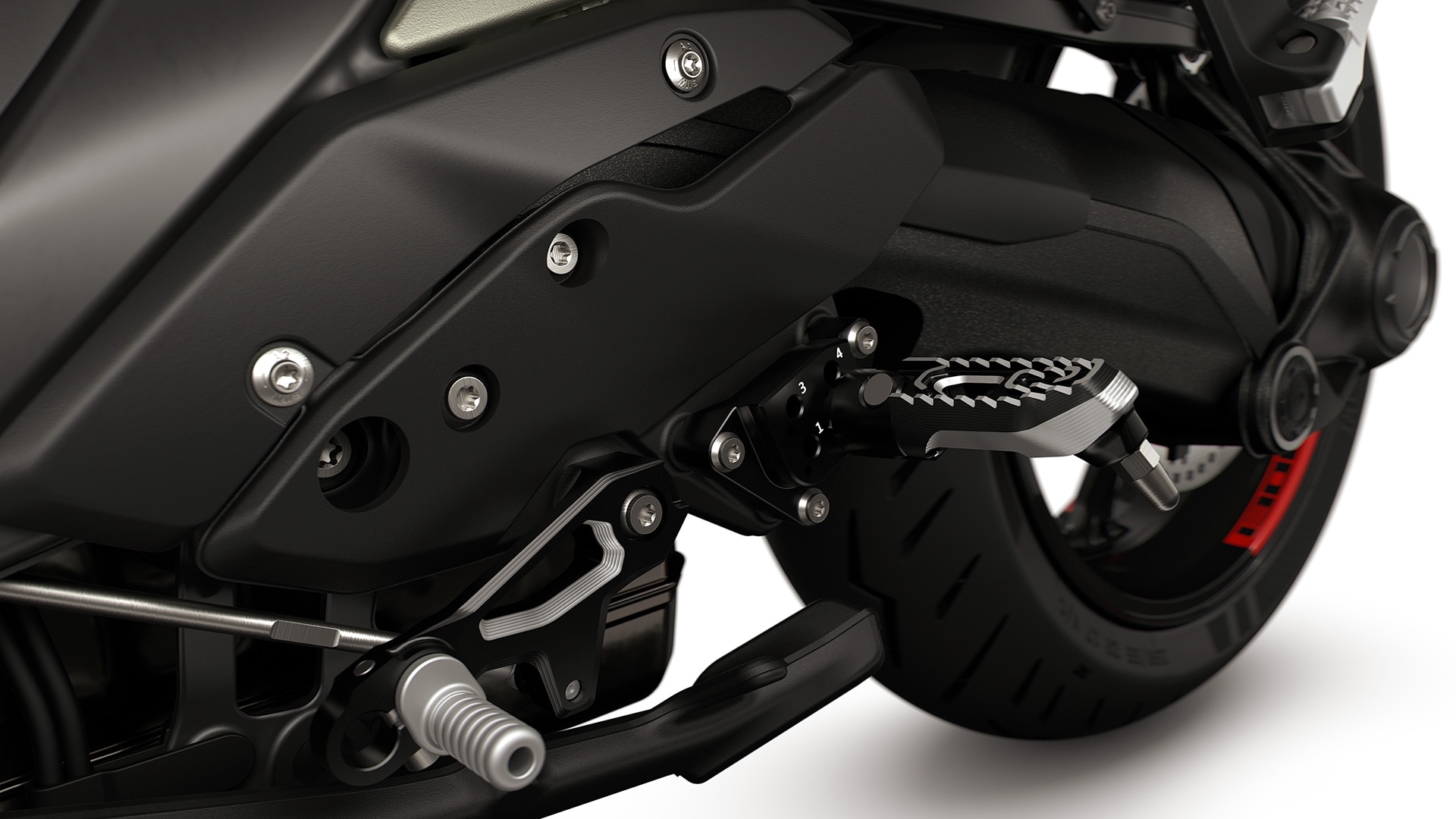 BMW Motorrad R 1300 RS 모델의 조정식 풋 레스트 시스템