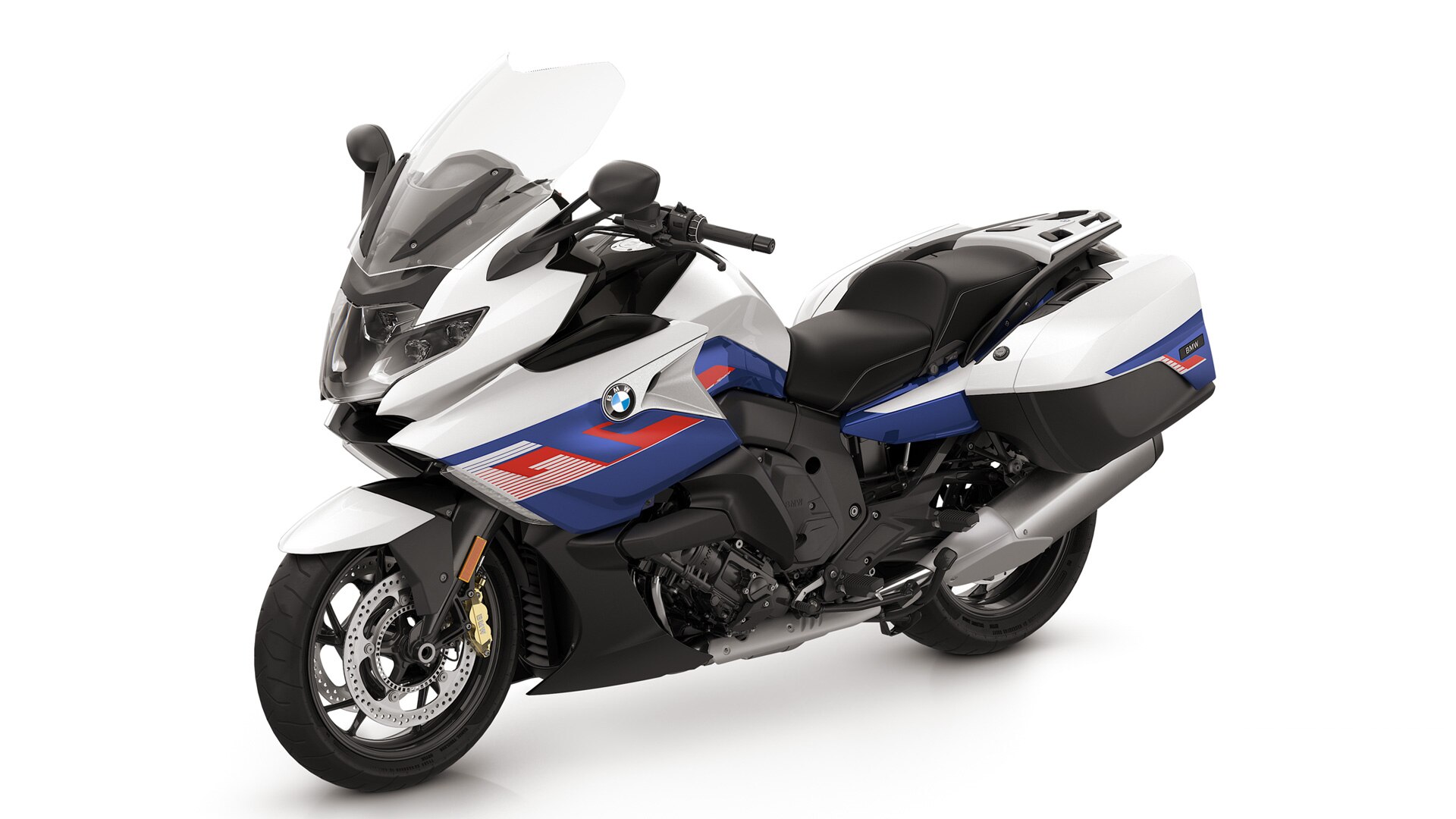 라이트 화이트 유니/레이싱 블루 메탈릭/레이싱 레드 유니 페인팅이 적용된 K 1600 GT.